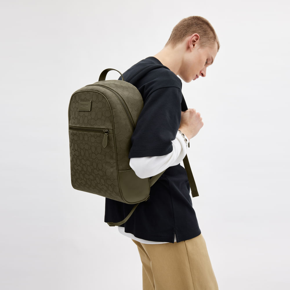 Mochila Theo Signature Jacquard Coach Verde - coach